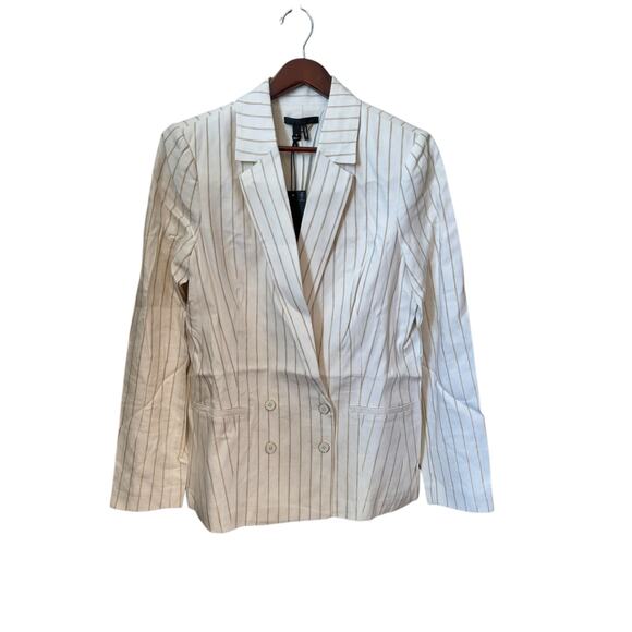 PAIGE NWT Rosette Striped Double Breasted Linen Blend Blazer Size 8 $379 MSRP - Picture 2 of 15